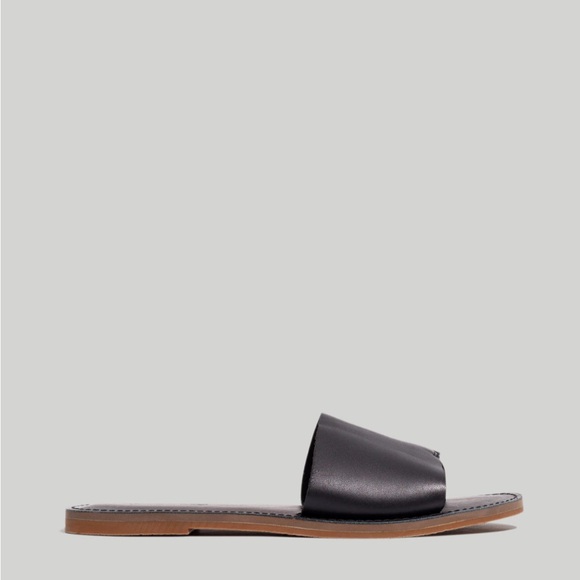 Madewell Boardwalk Post Slide Sandal in True Black Leather - Picture 2 of 10